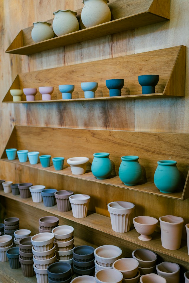 A display of ceramic pieces.